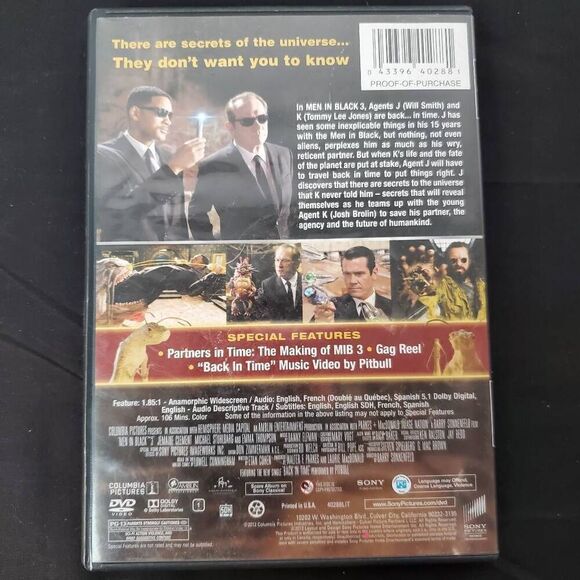 Men in Black 3 (2012 Film) Sci-fi/Action [DVD] - Picture 3 of 3